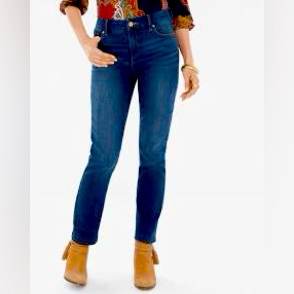 Chicos So Slimming Girlfriend Slim Leg Classic Blue Denim Jeans Stretch Sz 14R - Picture 1 of 11